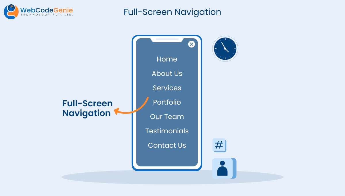 Full-Screen Navigation - Mobile app